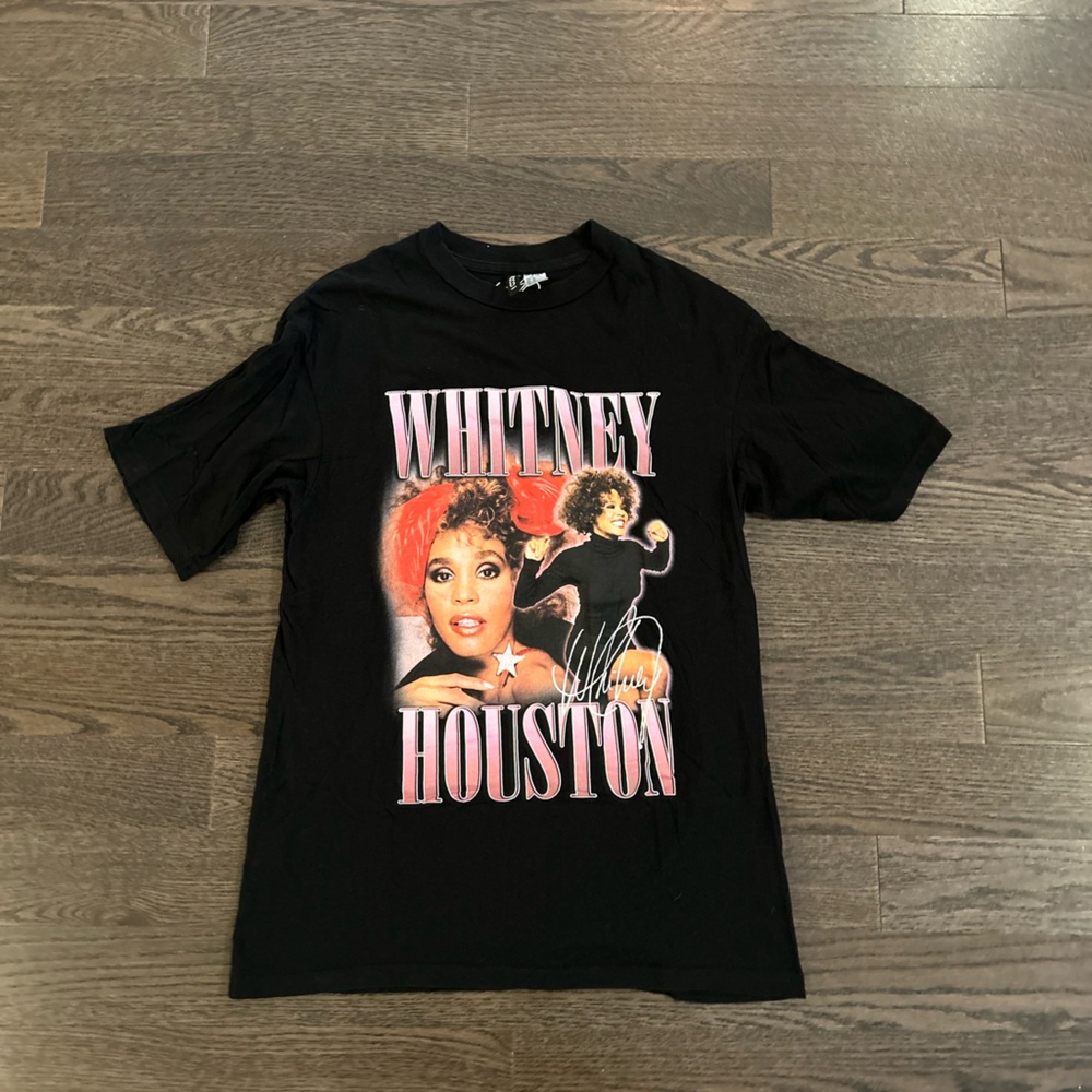 Whitney Houston Black and Pink Graphic T-Shirt